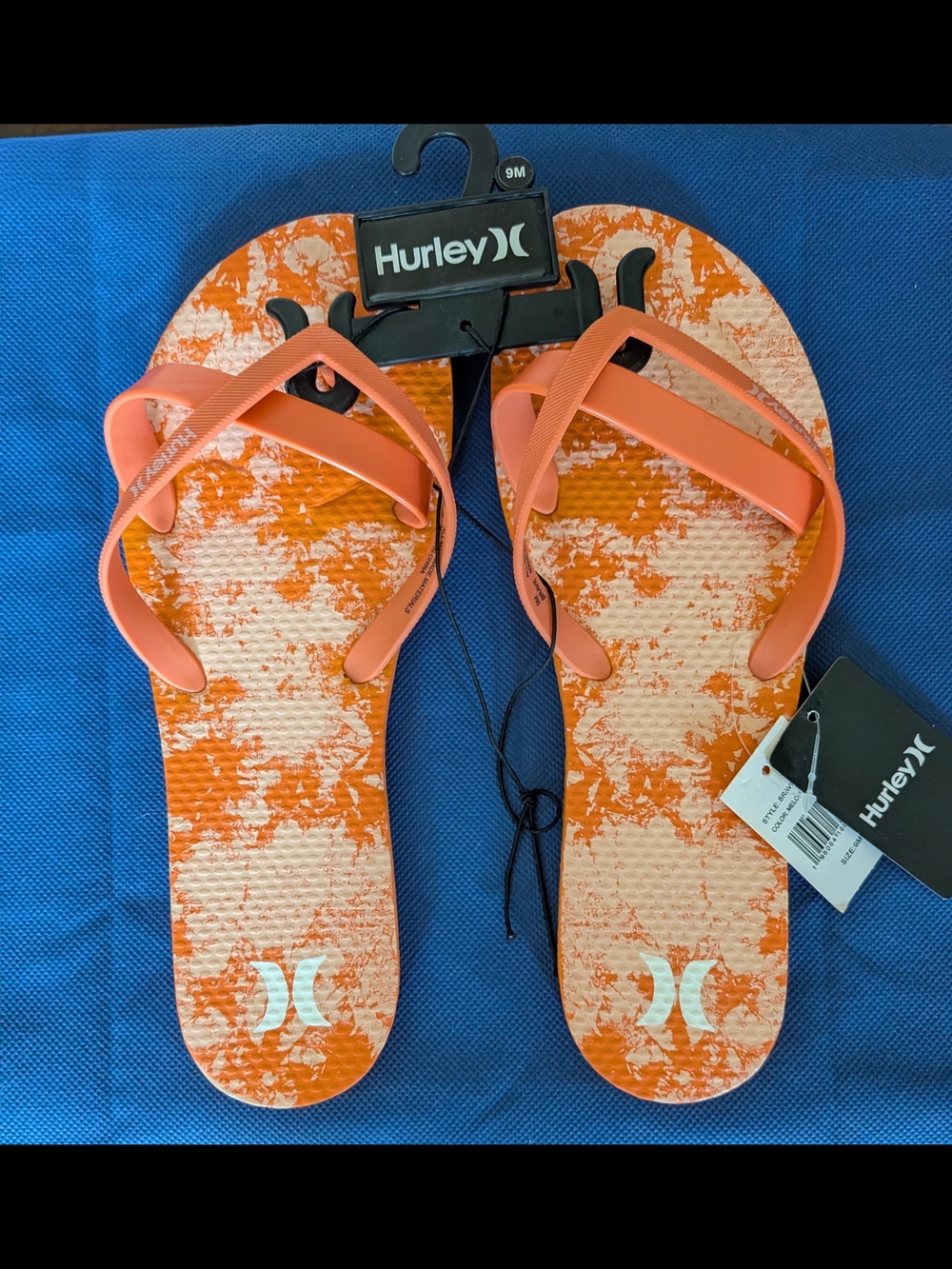 NWT! Hurley Melon Textured Orange & Cream Flip Flops Women's Size 9M